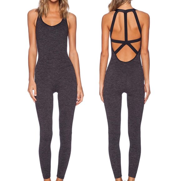 NEW size L 8-10 Koral Activewear STEALTH Jumpsuit in Gray V-neck - Picture 2 of 10